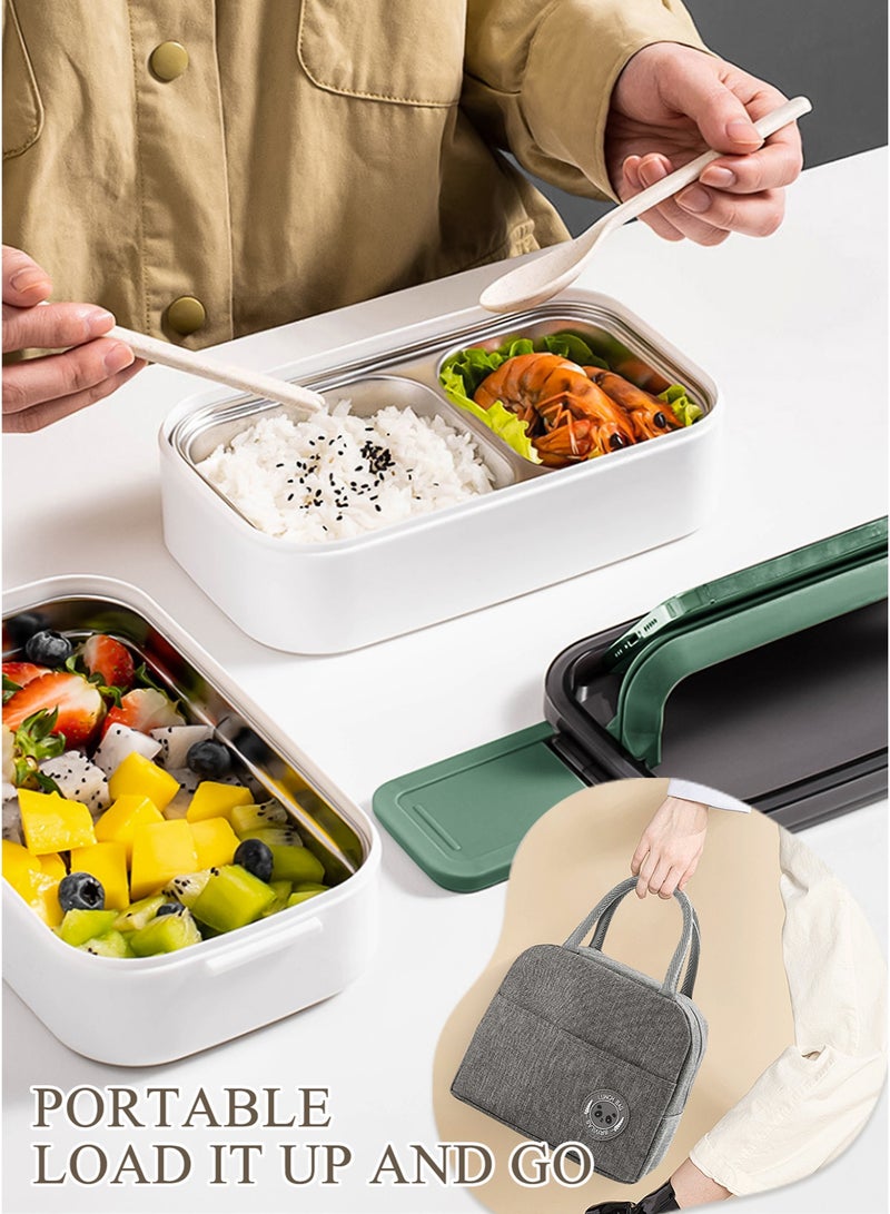 Stainless Steel Lunch Box (1400ml) – Double-Layer, Microwave-Safe, Made of 304 Leakproof Stainless Steel – Detachable with Thermal Insulation – Ideal for Adults, Students, Office, or School – Includes Thermal Bag and Cutlery. - Image 3